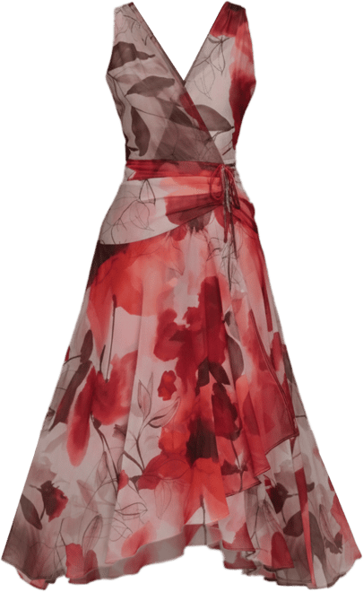 Women's Faux Wrap Floral A-Line Midi Dress