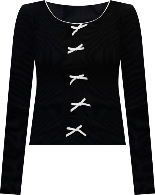 Juniors' Crewneck Bow-Trim Long-Sleeve Sweater