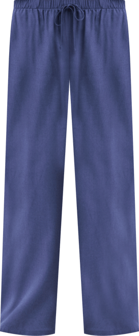 Juniors' Linen-Blend Wide-Leg Tie-Front Drawstring Pants