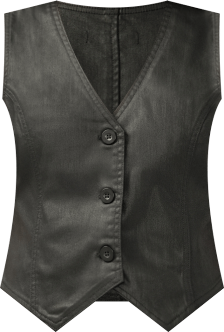 Women's Black Coated Denim Vest