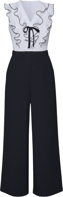 Women's Ruffle V-Neck with Contrast Bow Jumpsuit