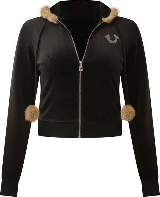 Women's Crystal Velour Shrunken Hoodie