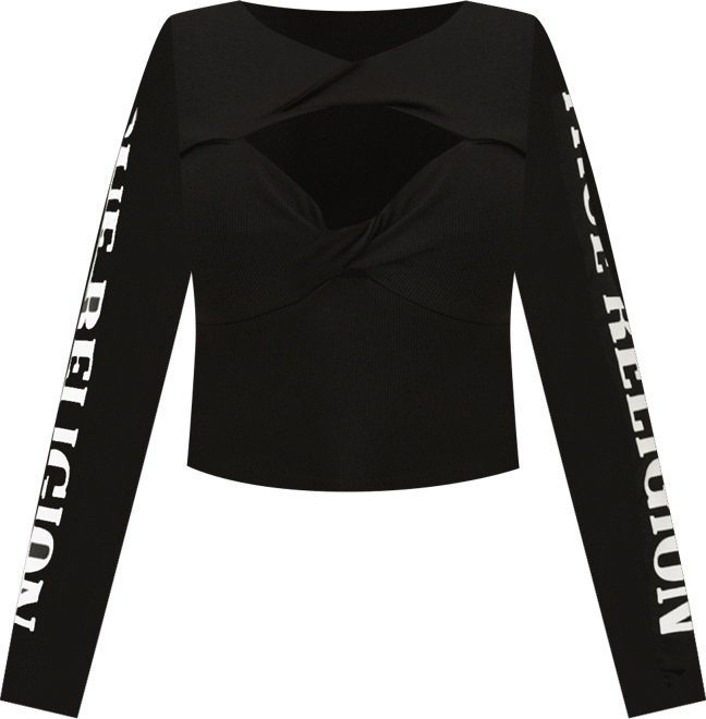 Women's Printed Rib Twist Keyhole Top