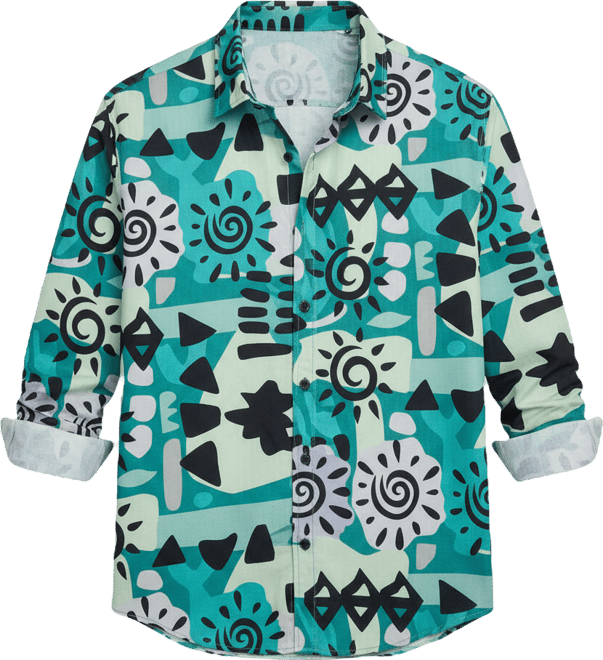 Men's Sea Green Abstract Imprint Shirt
