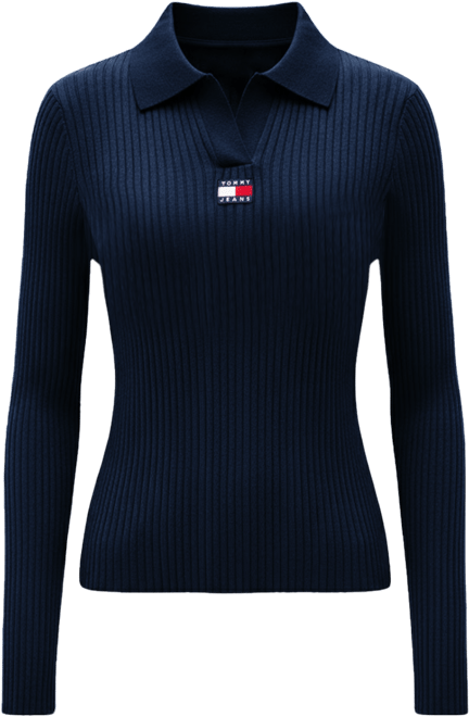 Women's Long-Sleeve Ribbed Collar Polo Top