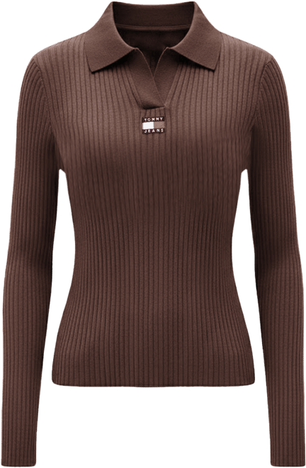 Women's Long-Sleeve Ribbed Collar Polo Top