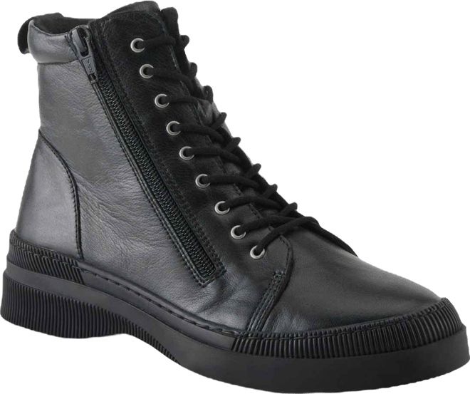 Hoylein Leather Combat-Style Boot with Double Zippers and Removable Insole