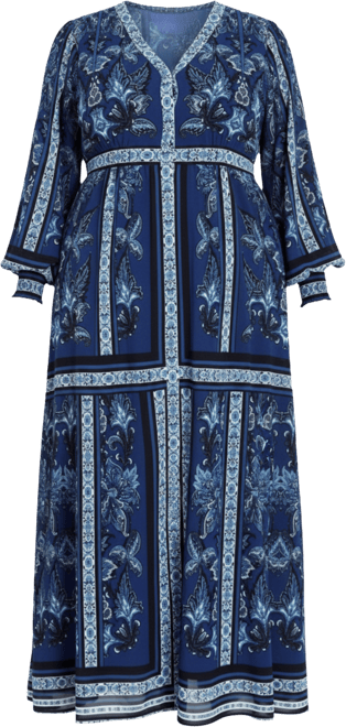 Women's Plus Size Serene Placement Sleeved Maxi Dress