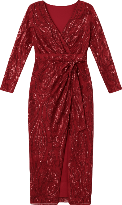 Women's Sequin Midi Long Sleeve Wrap Dress
