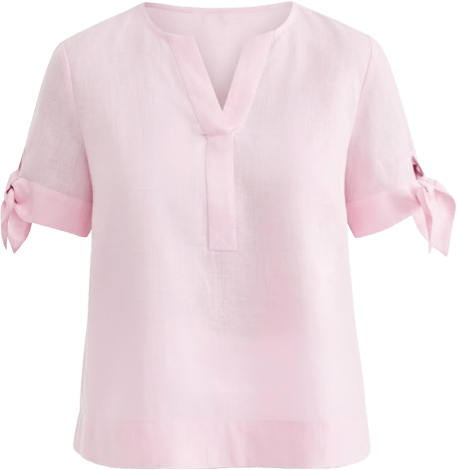 Women's 100% Linen Split-Neck Tie-Cuff Top, Created for Macy's