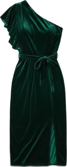 Women's Velvet Frill One Shoulder Midi Dress