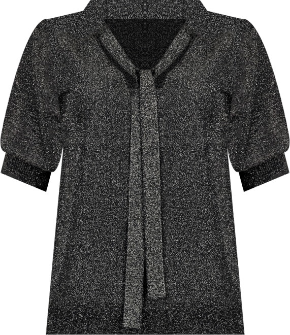 Women's Tie-Neck Elbow-Sleeve Metallic Top