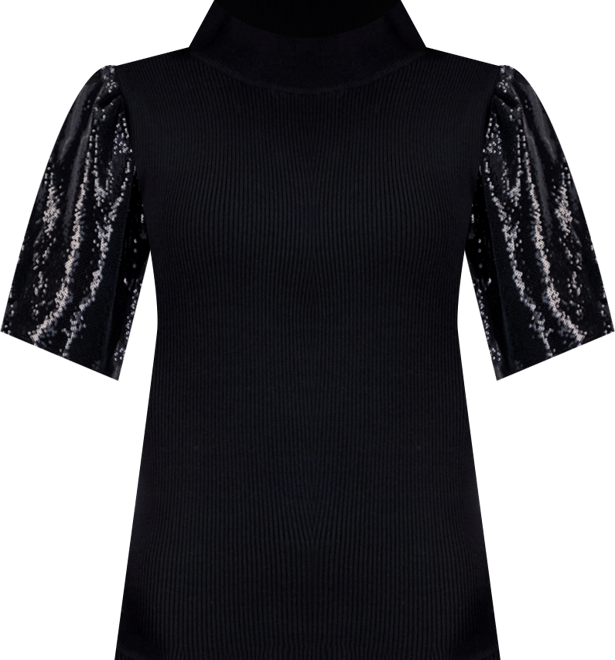 Women's Sequin-Sleeve Ribbed Top