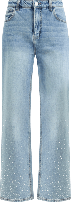 Women's Rhinestone Embellished Wide-Leg Jeans, Macy's Exclusive