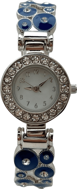 Blue Silver Colorful Round Shapes Band Bangle Women Watch