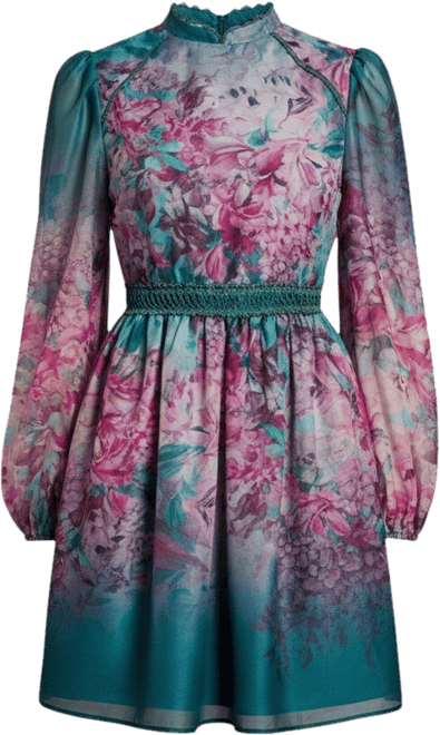 Women's Organza Mini Dress With Floral Print