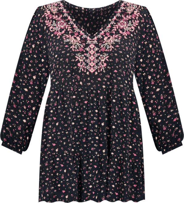 Women's Plus Size Ditsy Embroidered Tunic