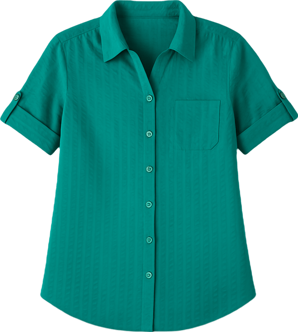 Plus Size Short-Sleeve Button Down Seersucker Shirt