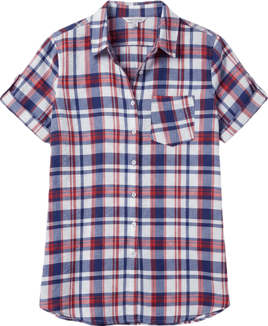 Plus Size Short-Sleeve Button Down Seersucker Shirt