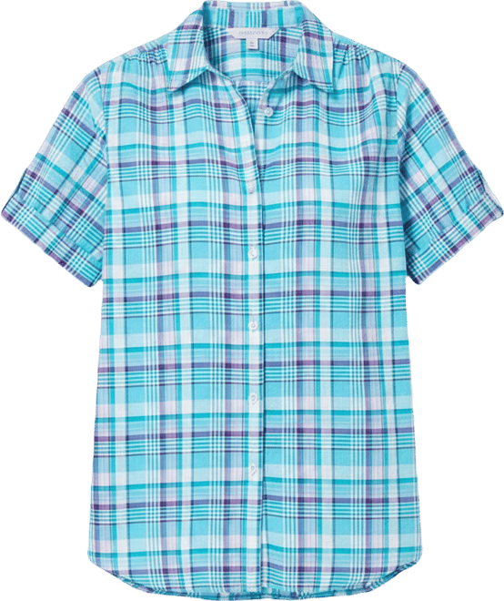 Plus Size Short-Sleeve Button Down Seersucker Shirt