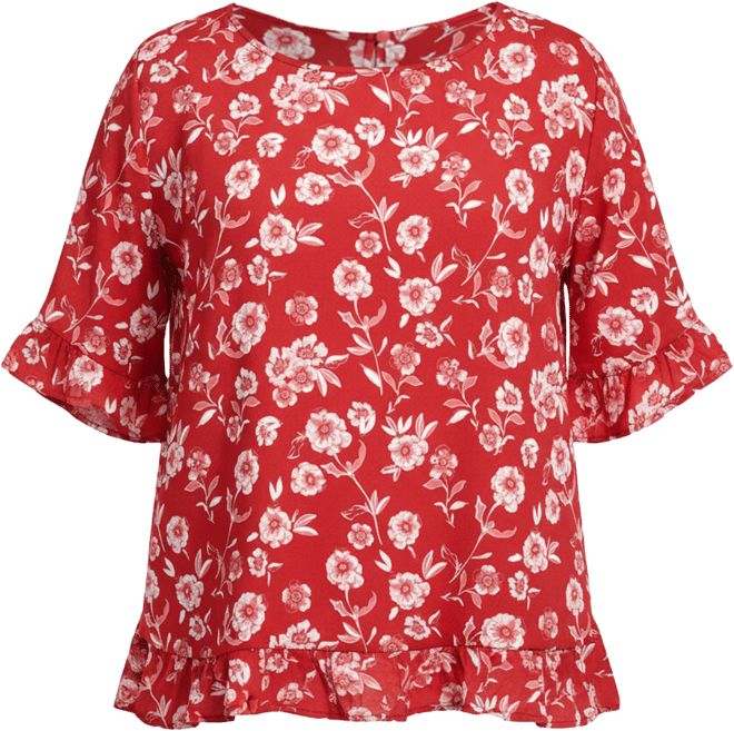 Women's Plus Size Crew Ruffle Hem Top