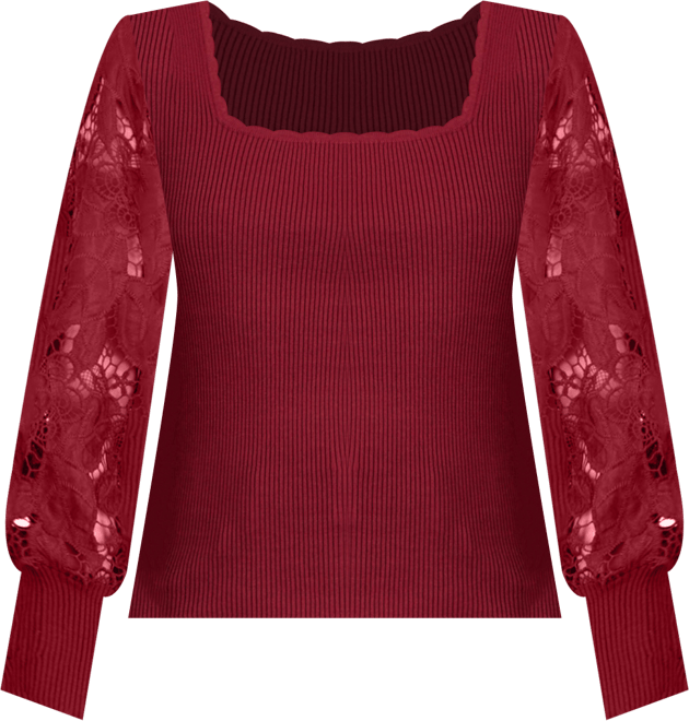 Women's Ribbed Knitted Lace Sleeve Top
