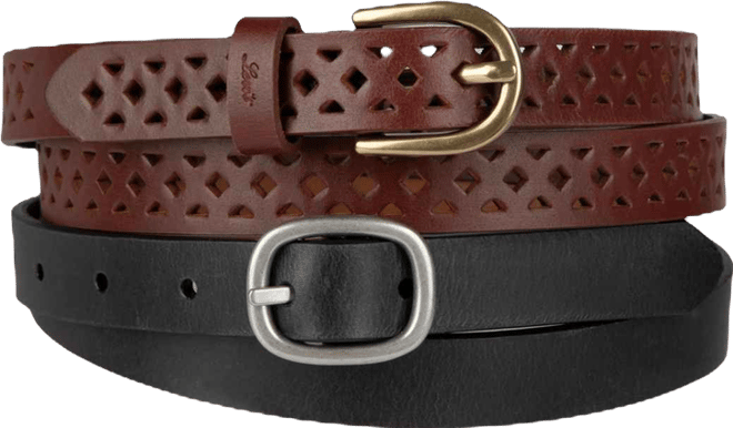 Women's 2-Pack Perforated and Reversible Skinny Casual Belt Set