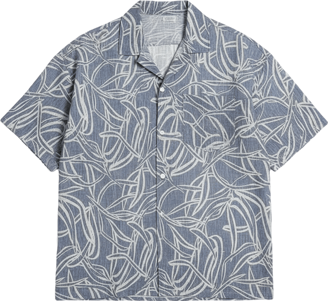 Men's Steel Blue Vine-Lines Resort Oversized Shirt