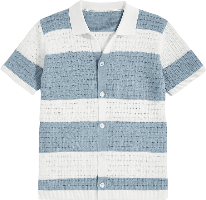 Men's Icy Blue & Daisy White Panel-Knit Relaxed Shirt