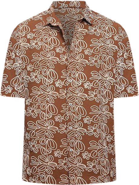 Men's Mocha Brown Floral-Lined Oversized Shirt
