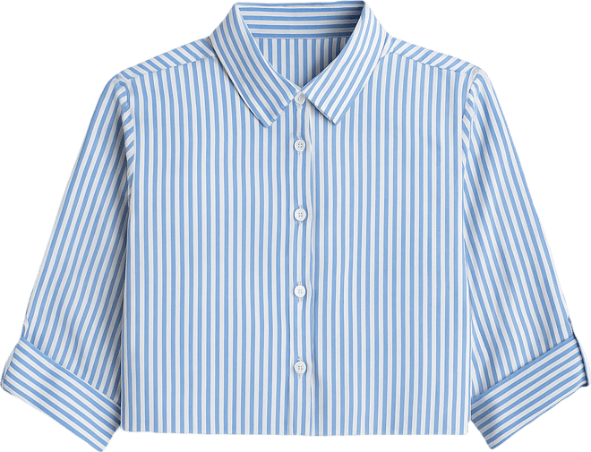 Juniors' Striped Crop Collared Shirt