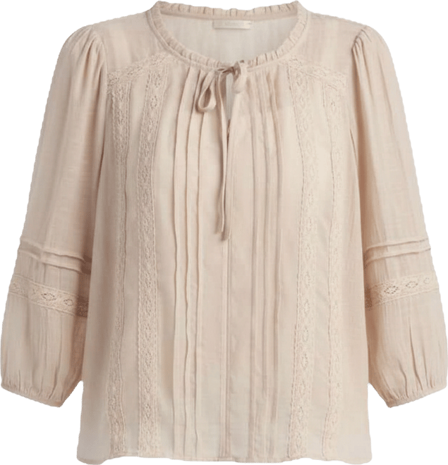 Juniors' Puff-Sleeve Tie Neck Top