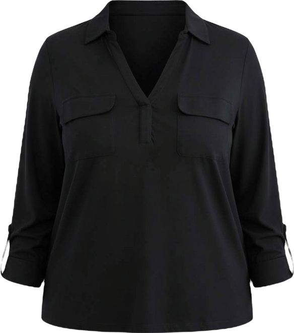 Plus Size Collared V-Neck Knit Top, Macy's Exclusive