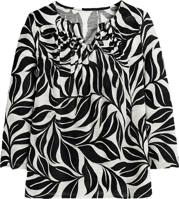 Women's Printed Split-Neck Pintucked Knit Top, Macy's Exclusive