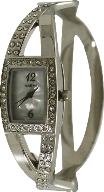 Silver Rhinestones And Pearl Tone Bangle Watch