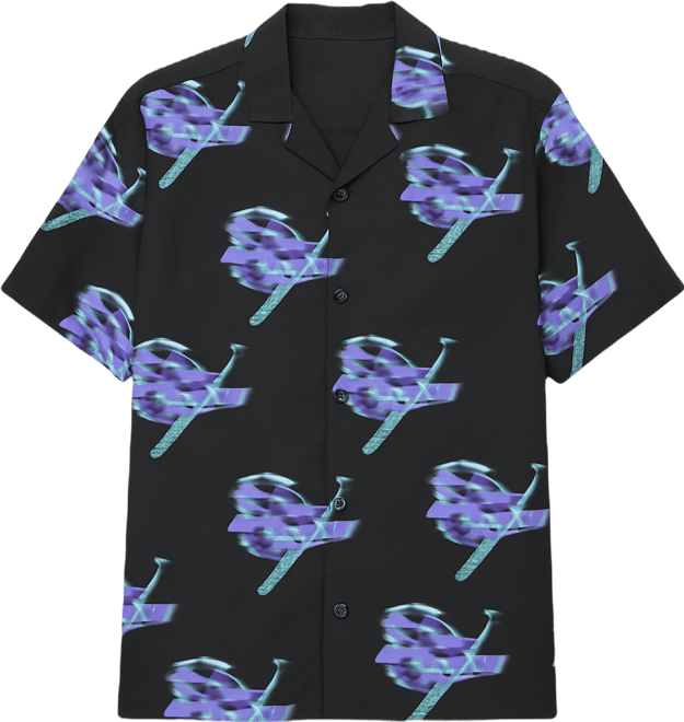 Eligino Short Sleeve Logo Print Button-Front Camp Shirt