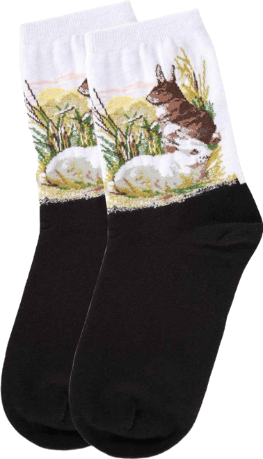 Women's Rabbit Limited Edition Art Cotton Blend Crew Sock