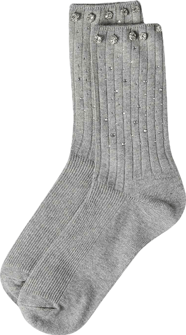 Women's Ribbed Rhinestone Studded Cotton Rich Crew Sock