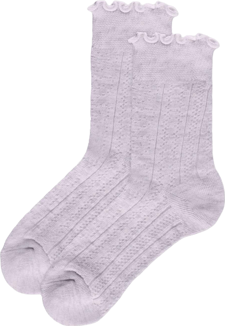 Women's Heart Ruffle Cuff Pointelle Crew Socks