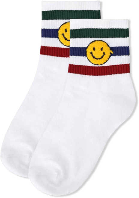Women's Smiley Terry Patch Stripe Crew Socks