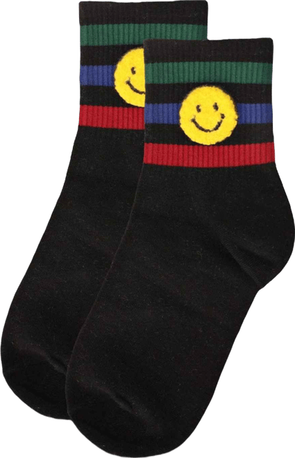 Women's Smiley Terry Patch Stripe Crew Socks