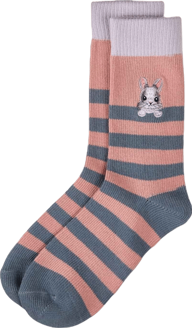 Women's "Just Hanging" Striped Embroidered Cotton Rich Novelty Crew Socks