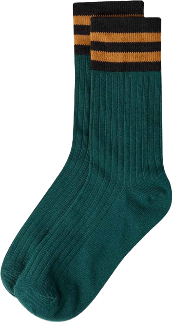 Women's Ribbed Cotton Rich Striped Cuff Crew Sock