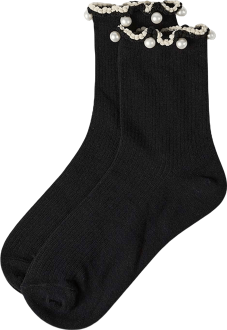 Women's Cotton Rich Faux Pearl Trimmed Lettuce Edge Ankle Sock