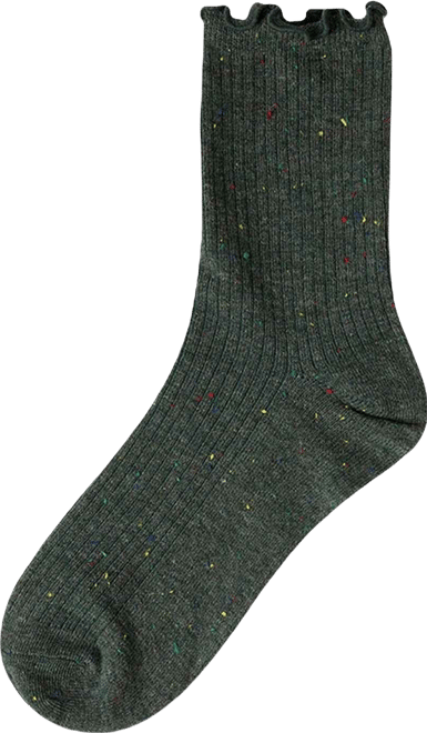 Women's Vintage Ribbed Multi-Flecked Lettuce Edge Crew Sock