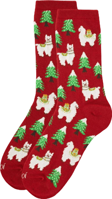 Women's Llama Trees Christmas Crew Socks