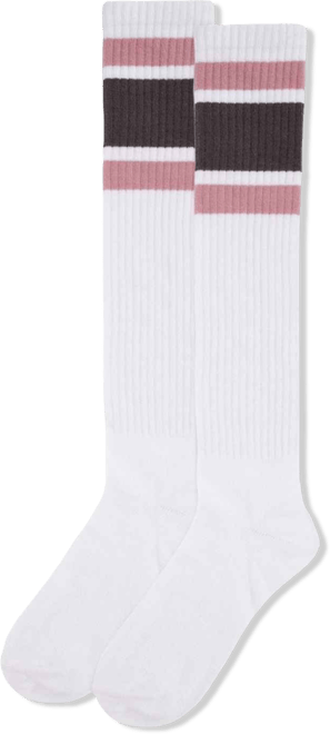 Women's Ribbed Retro Athletic Stripe Knee High Socks