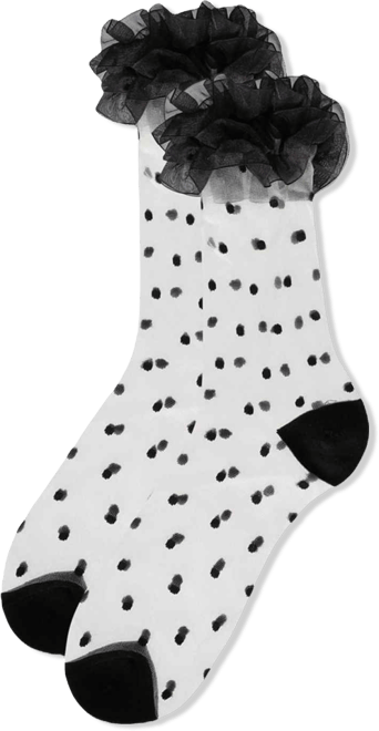 Women's Polka Dot Ruffle Lace Cuff Sheer Crew Socks