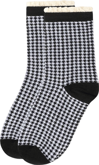 Women's Houndstooth Lace Cuff Crew Socks