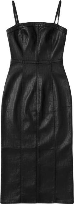 Premium Women's Coated Seamed Bustier Denim Midi Dress